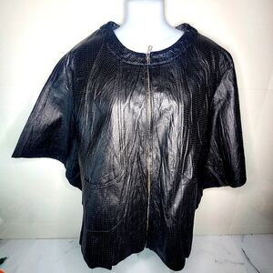 XCVI Short, Black Leather Mesh Cape